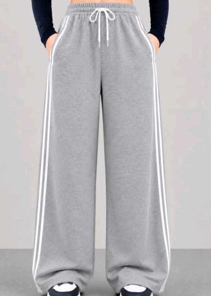 Grey Wide Leg Track Pants