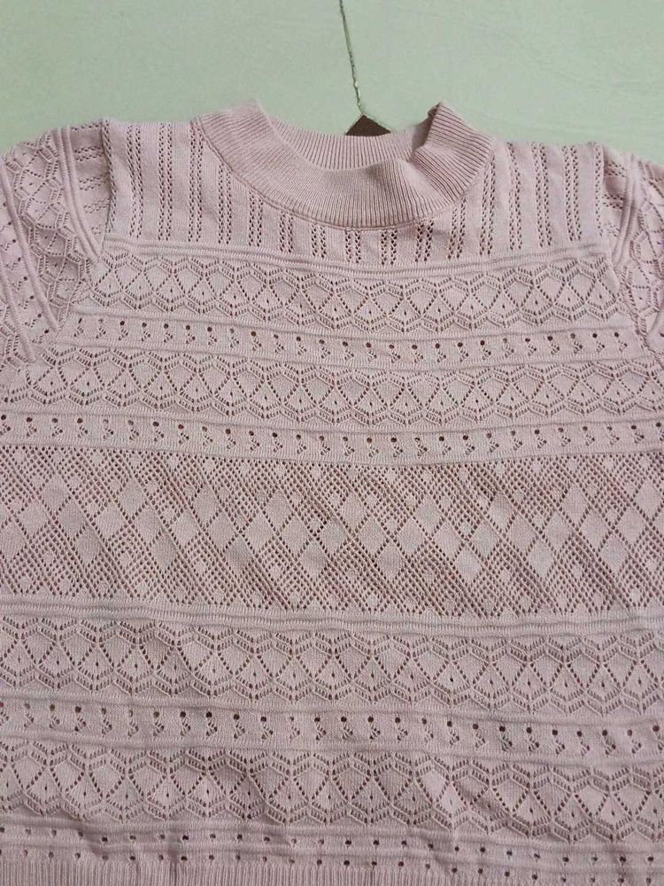 Pink Lace Knit Top