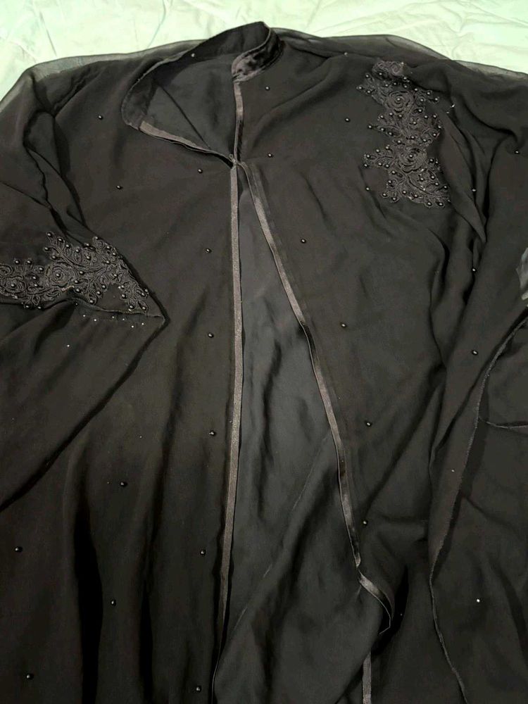 Elegant Black Beaded Abaya Style Gown