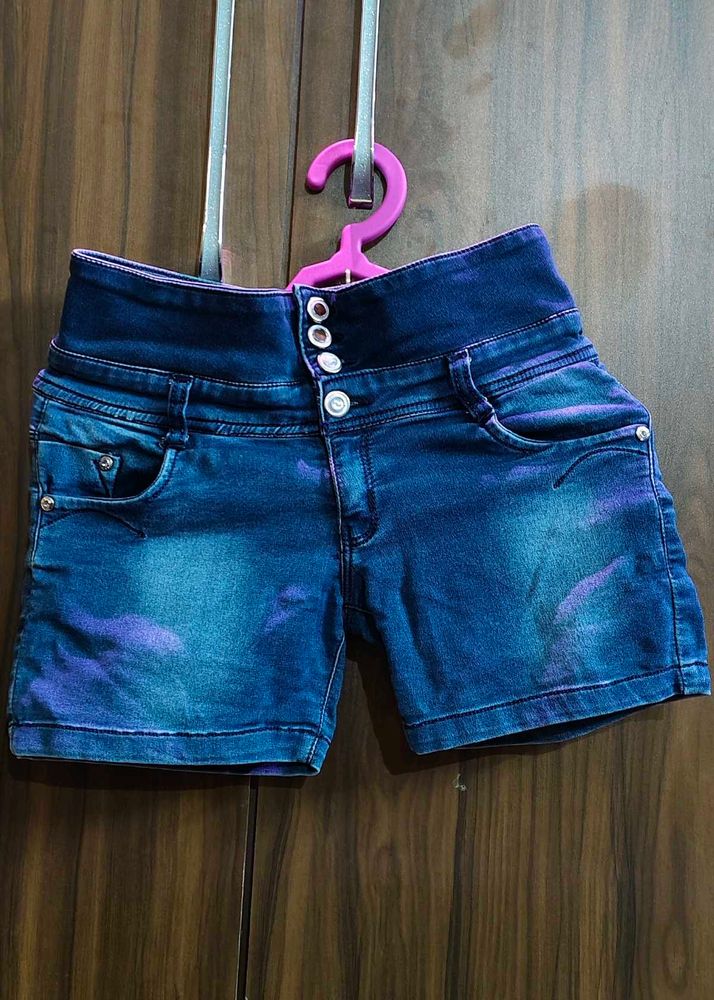 Blue High Waist Shorts