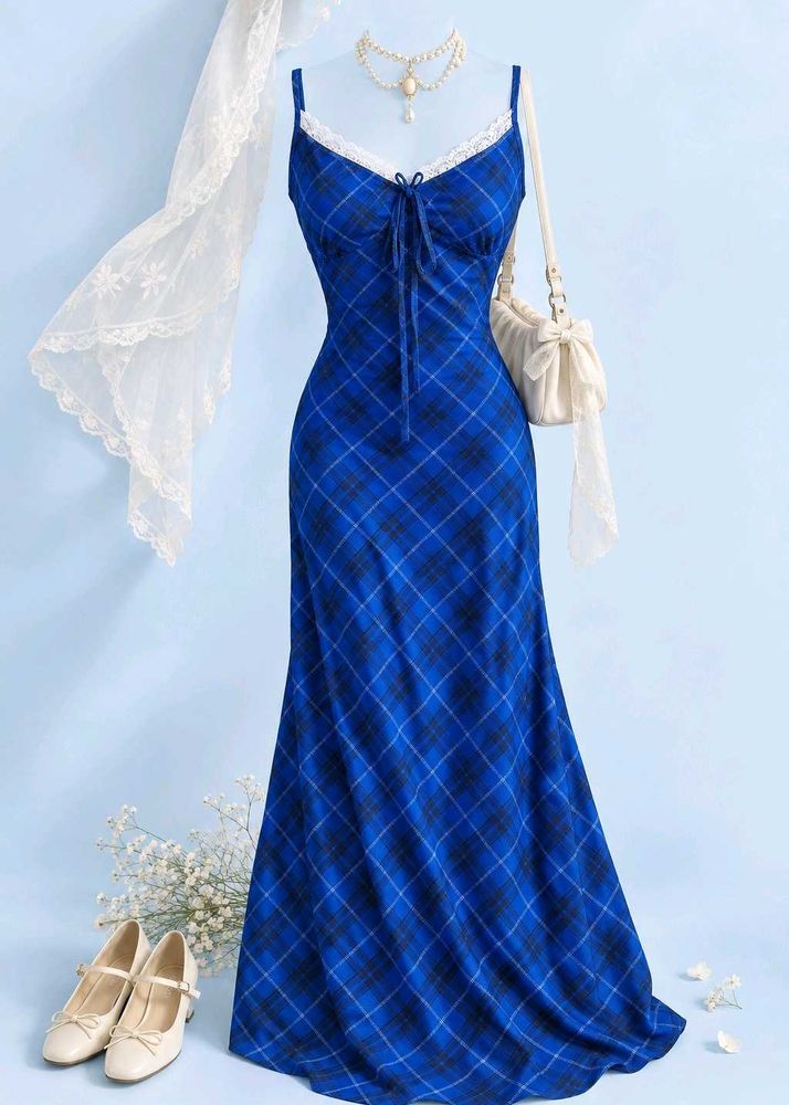 Trending Blue Plaid Cottage Core y2k dress