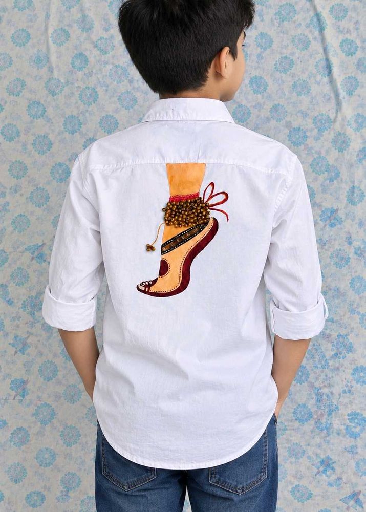 White Shirt with Indian Foot Design