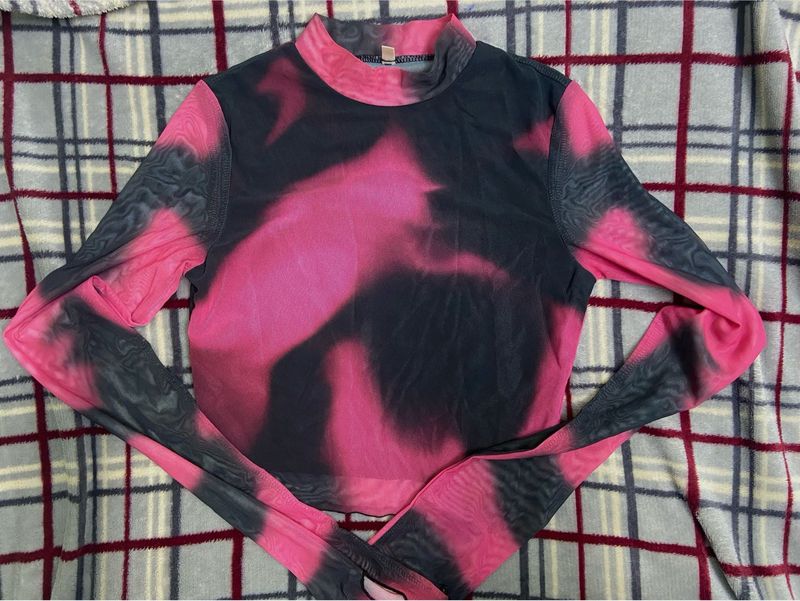 Sheer Mesh Tie-Dye Long Sleeve Top