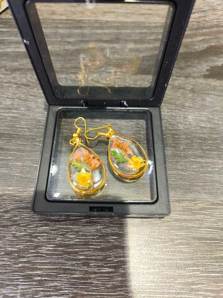 Handmade Floral Resin Teardrop Earrings