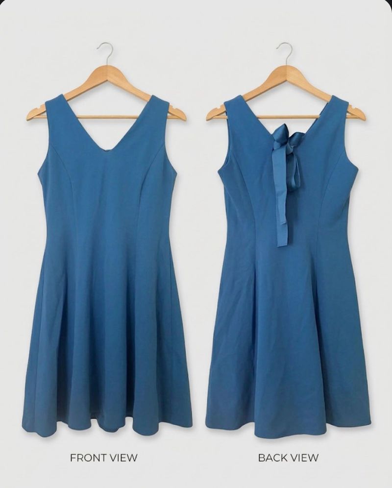 Blue V-Neck Sleeveless Dress with Bow