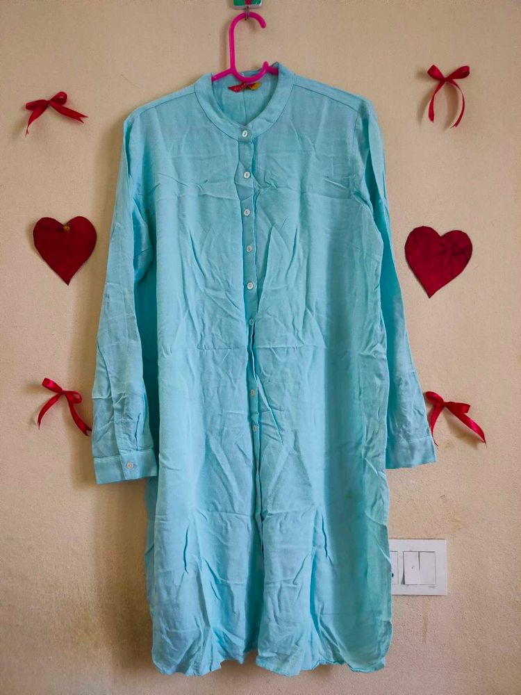 Sky Blue Shirt Dress with Long Sleeves