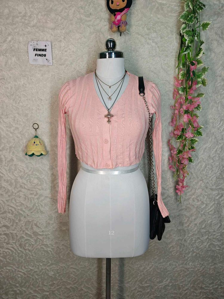 Cute Pink Cropped Cardigan