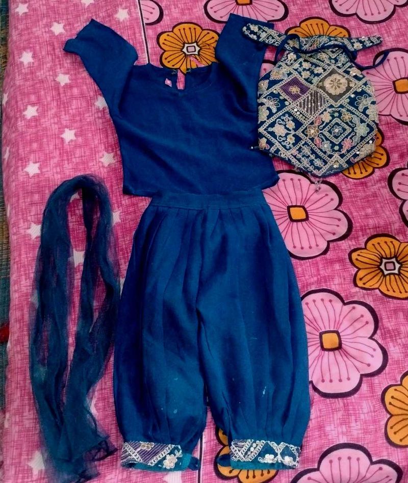 Girls Ethnic Kurta Set with Dupatta &amp; Bag