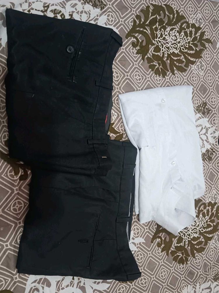 Men's Black 2Pants &amp; 1White Shirt Combo