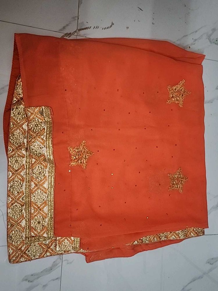 Orange Embroidered Saree