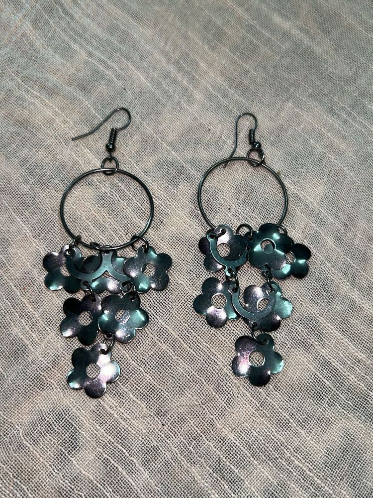 Flower Dangle Hoop Earrings
