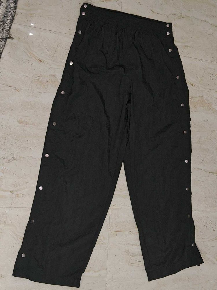 Black Snap Button Track Pants