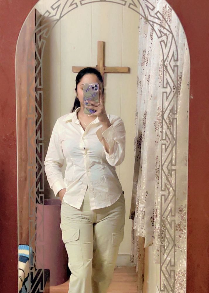 Beige Shirt &amp; Cargo Ensemble- Sophisticated Casual