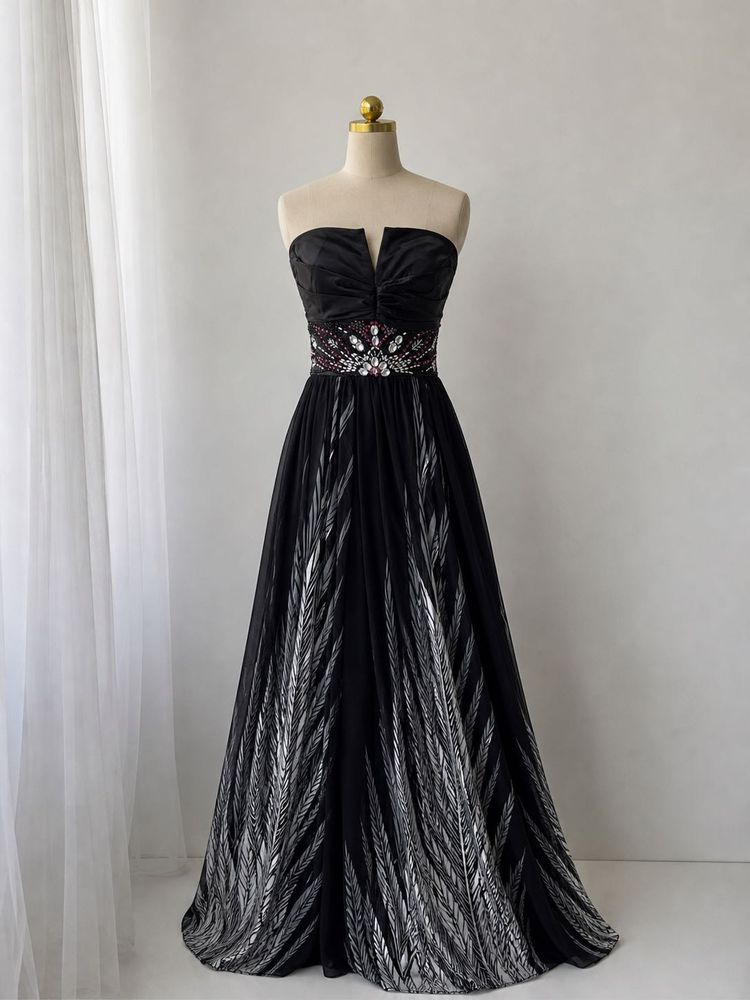 Stunning Black Gown with Embellished Waist