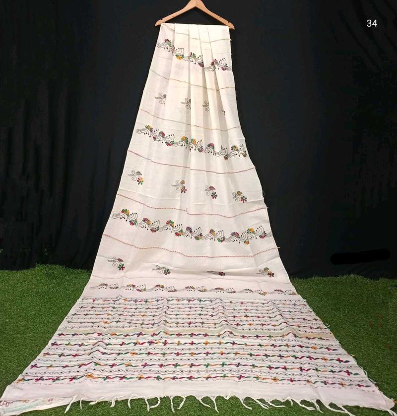 Elegant Embroidered White Saree