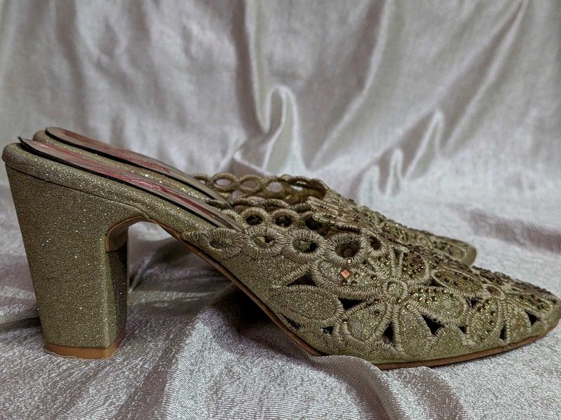 Sparkling Gold Embellished Mules