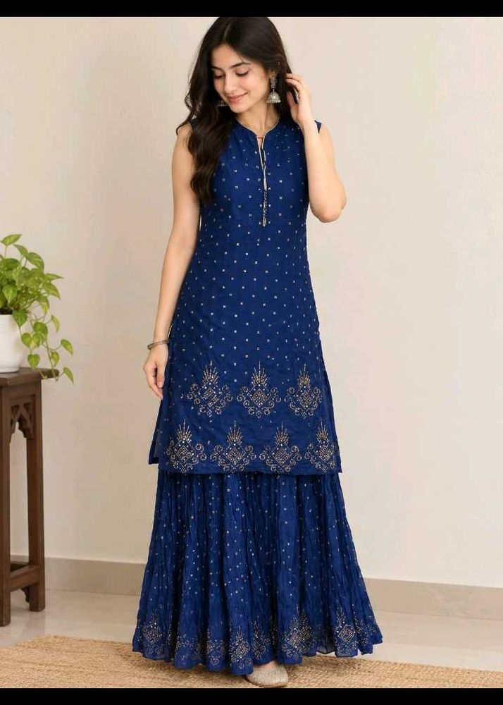 Stunning Navy Blue Embellished Kurta Set