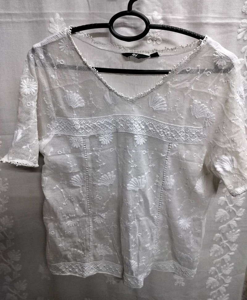 White Floral Sheer Top