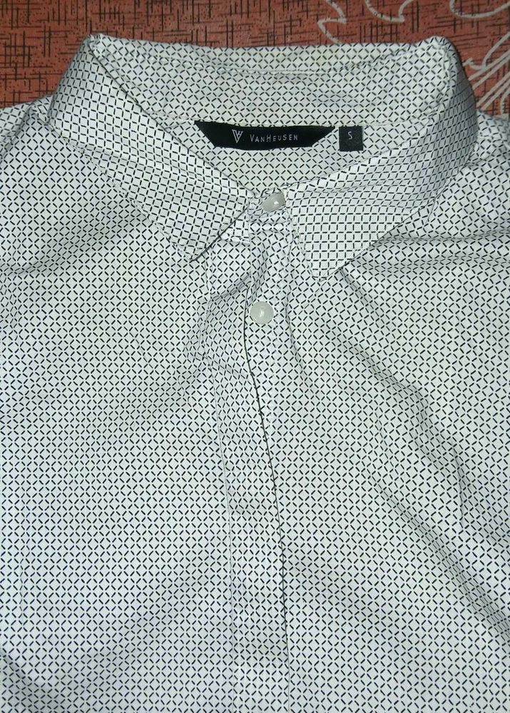 Van Heusen White Geometric Print Shirt