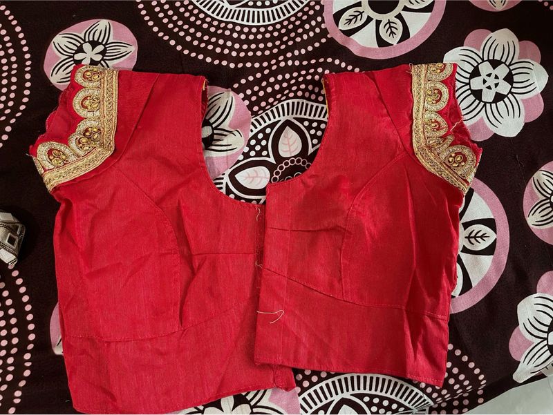 Elegant Red Blouse with Gold Embroidery