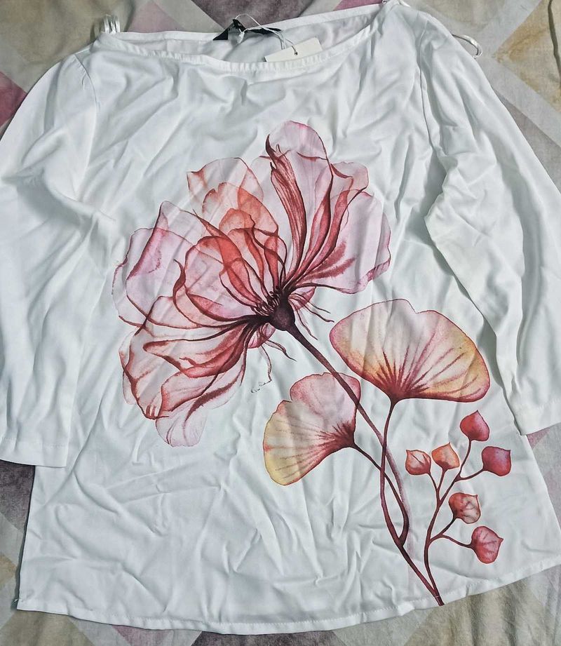 White Floral Print Top