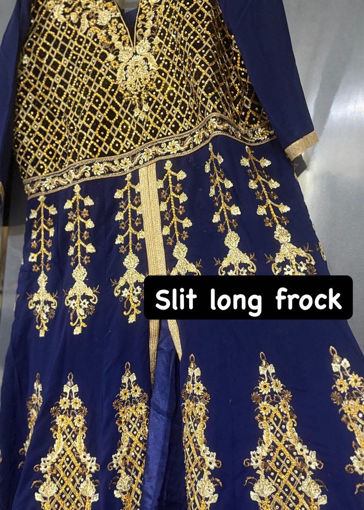 Elegant Navy Blue Embroidered Frock