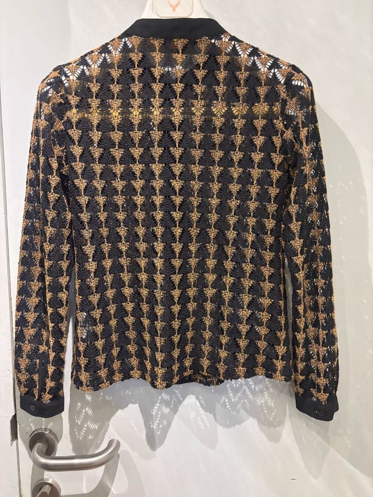 Shirt | XS | Black &amp; Gold Crochet Blouse