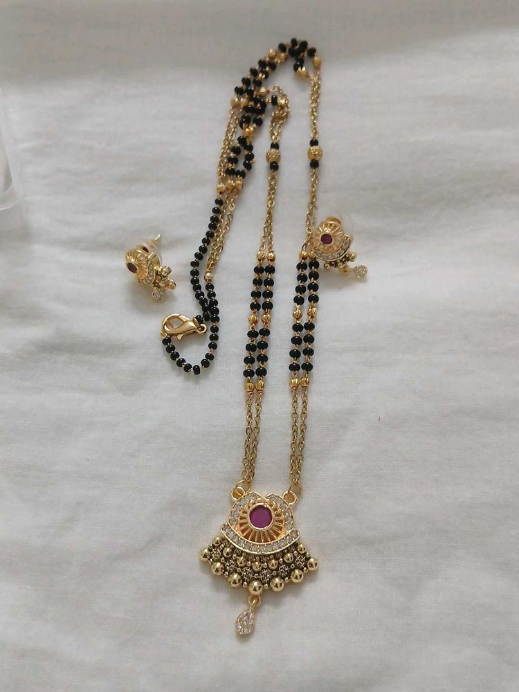 Gold Plated Mangalsutra &amp; Earrings Set
