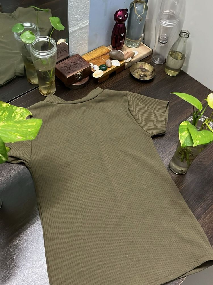 Ribbed Knit Olive Green Top