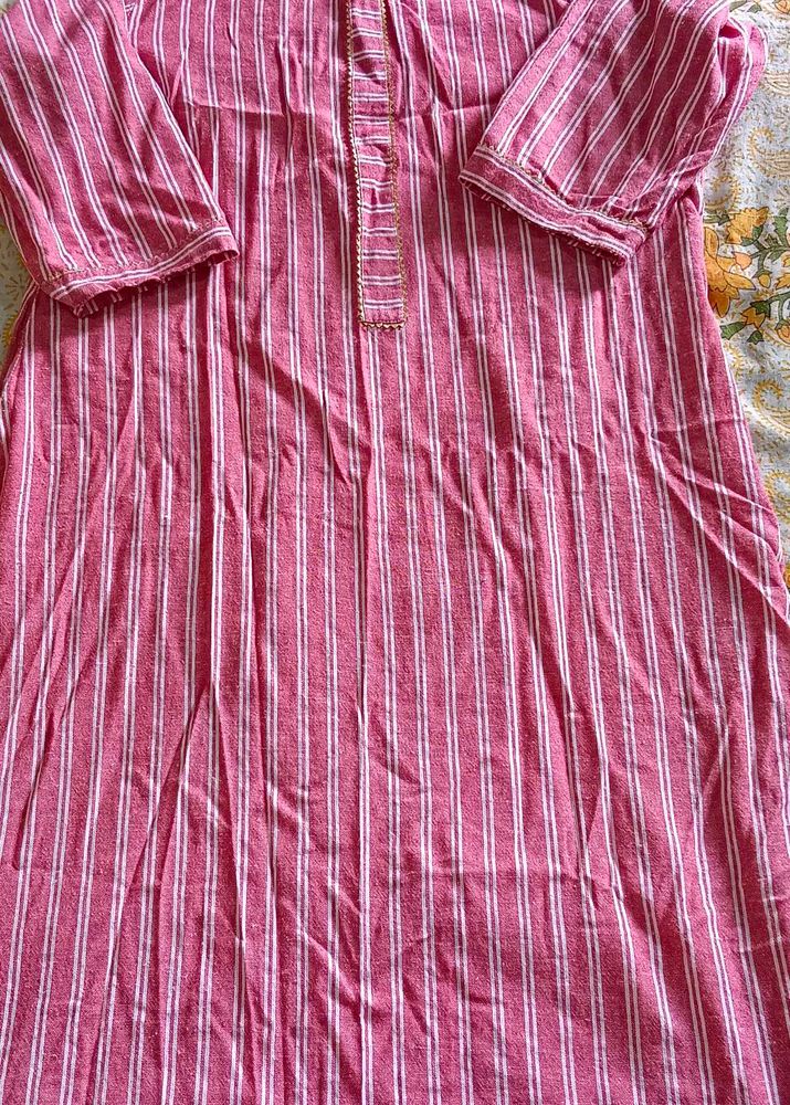 Pink Striped Cotton Kurta