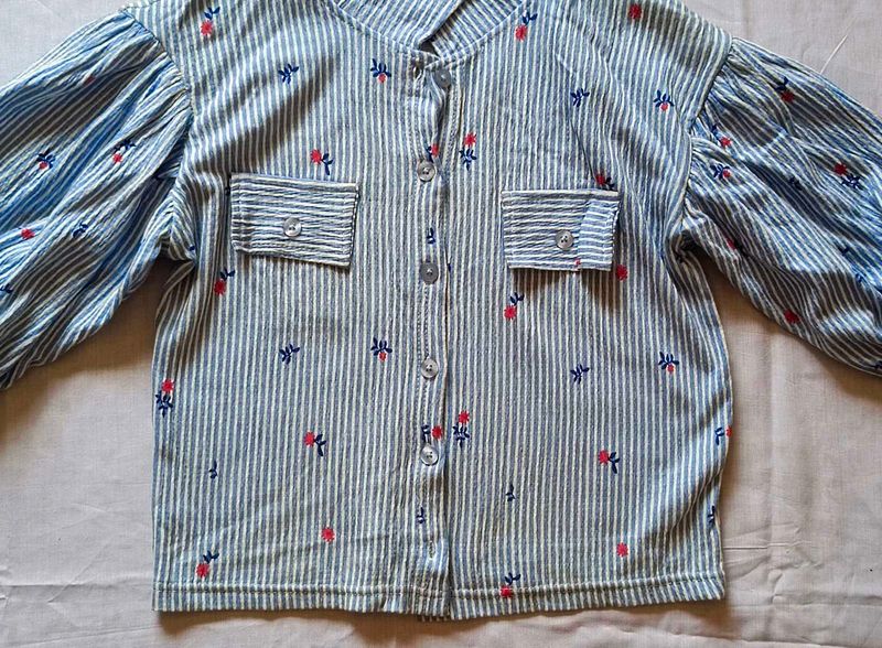 Striped Floral Puff Sleeve Top