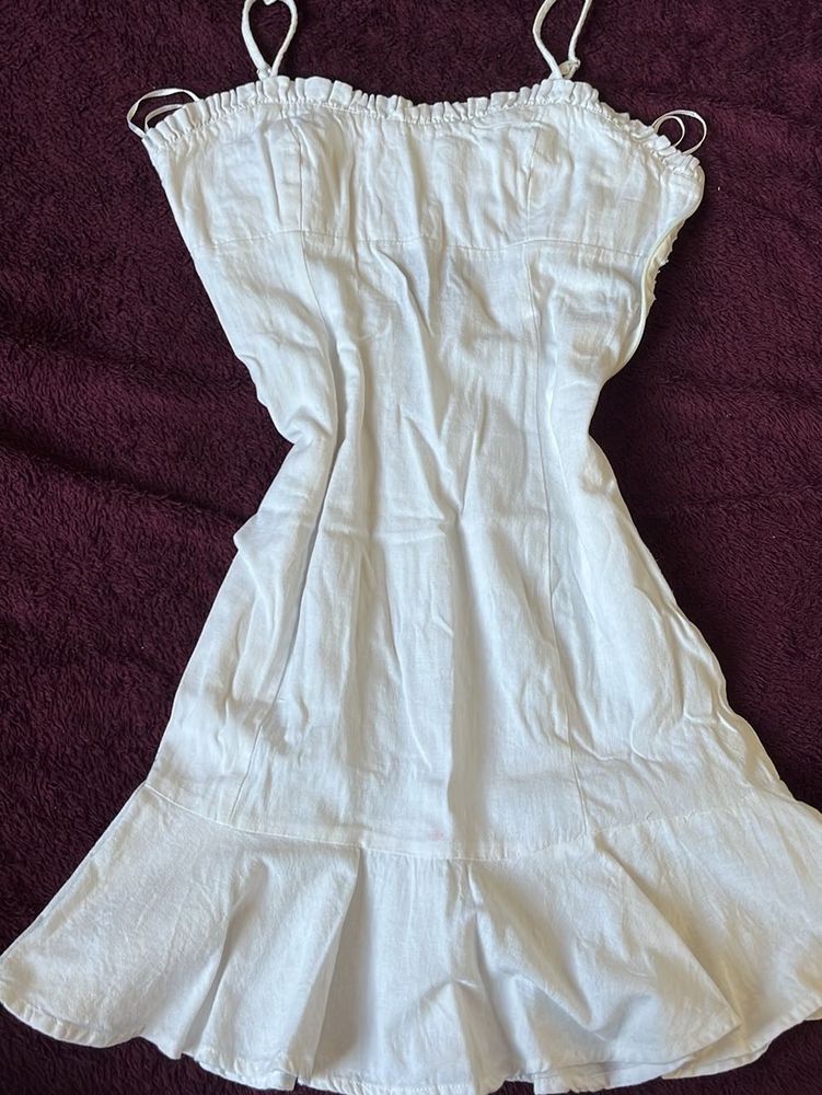 White Ruffled Spaghetti Strap Dress