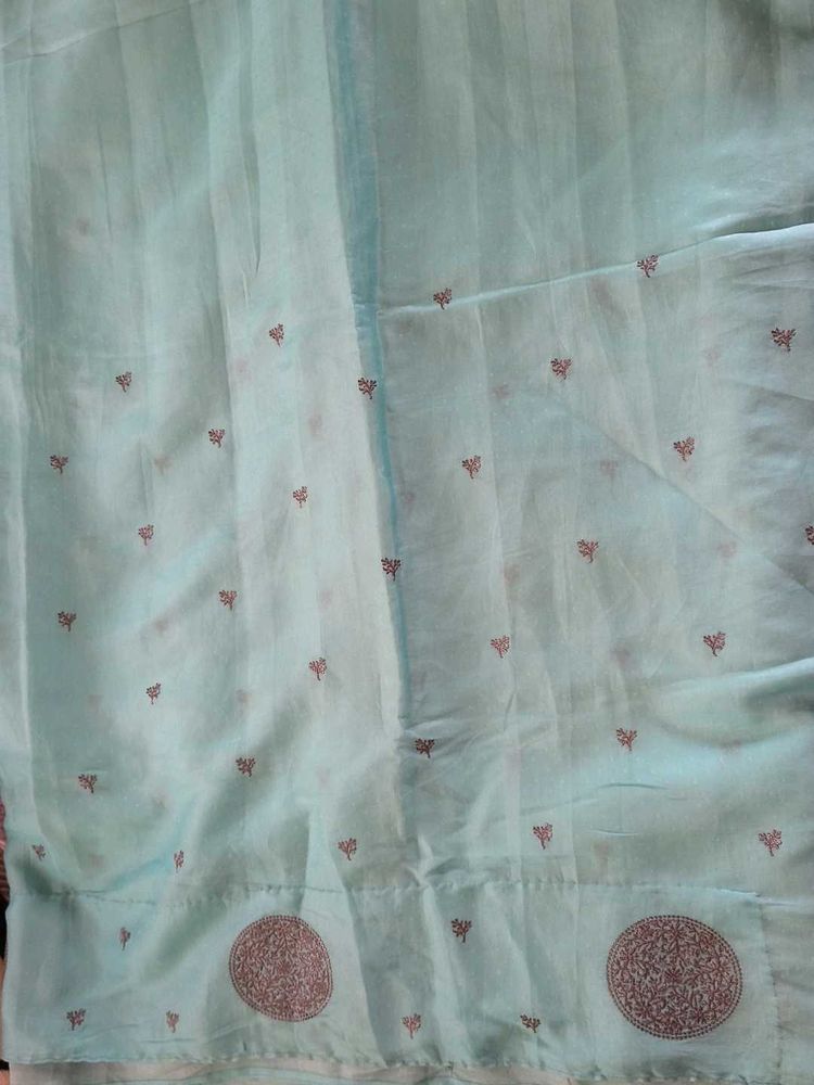 Elegant Light Blue Embroidered Saree