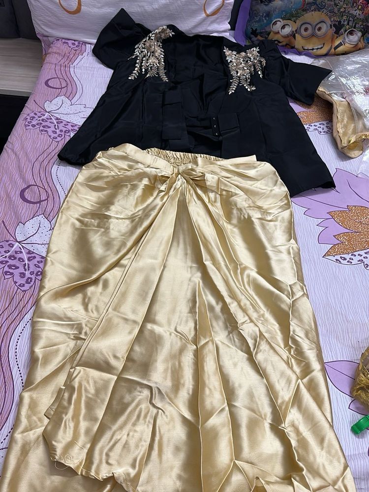 Elegant Black &amp; Gold Lehenga Choli Set free size