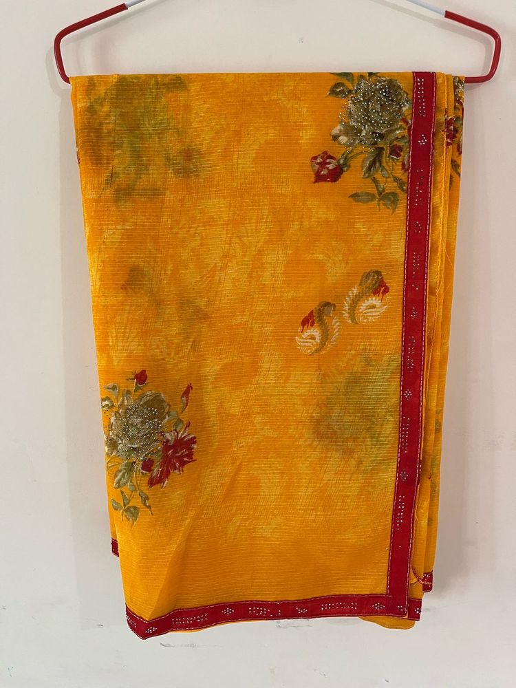 Vibrant Yellow Floral Saree