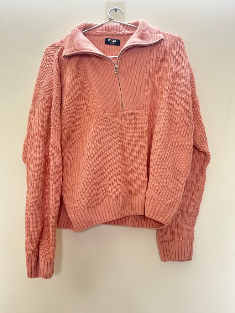 Pink Half Zip Knit Sweater