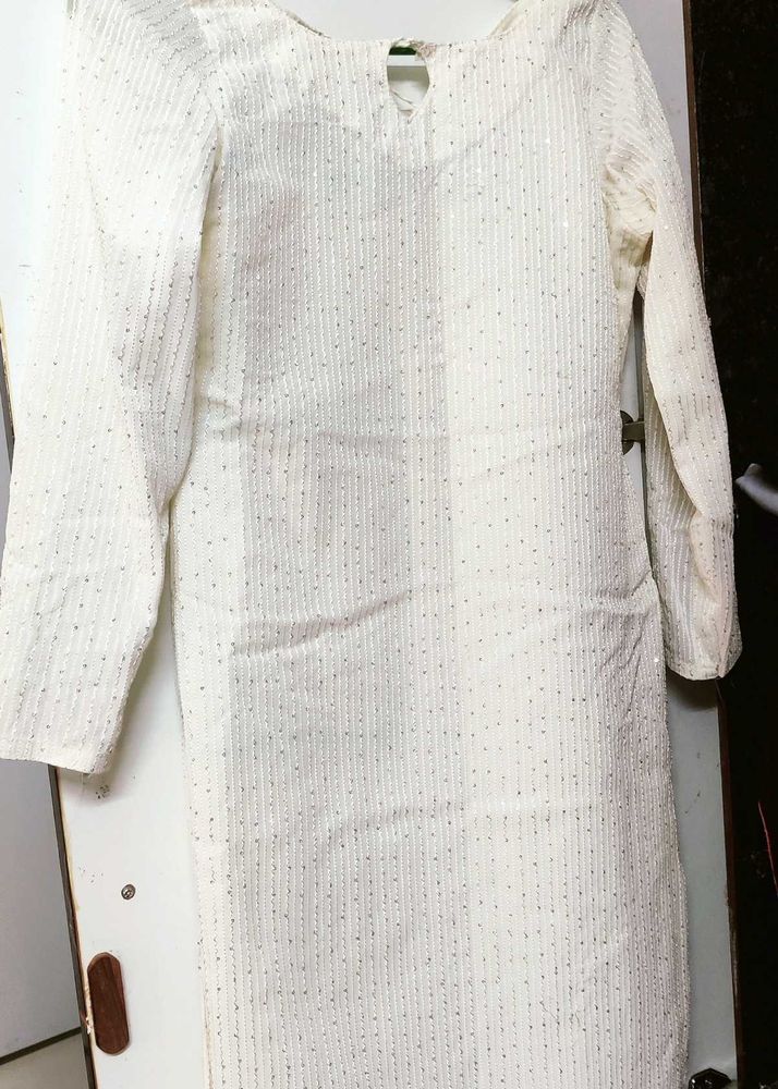 Elegant White Embellished Kurta with blue colour d