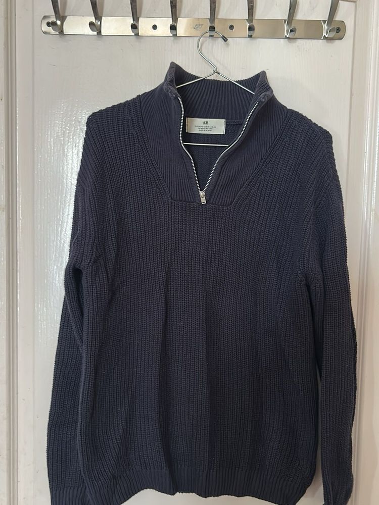 Men's Navy Blue Zip Neck Sweater