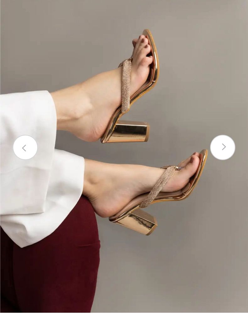 Stylish Gold Block Heel Sandals