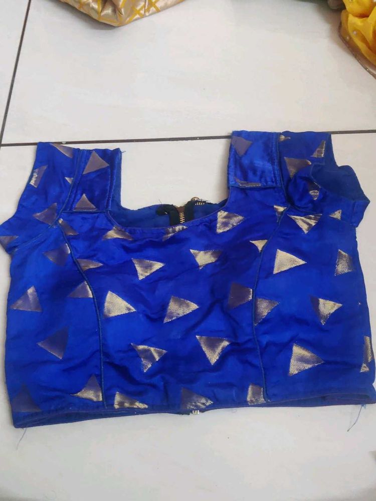 Blue Blouse with Gold Triangle Print