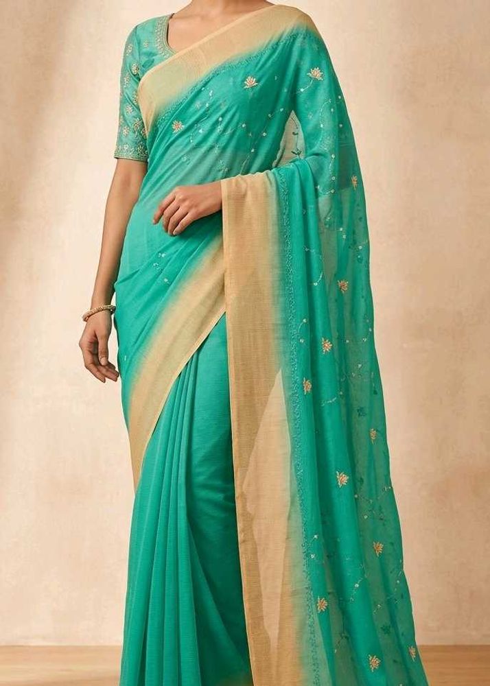 Beautiful Teal &amp; Gold Saree