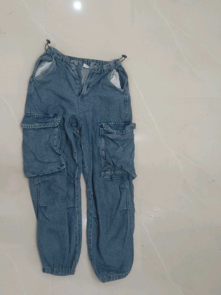 Blue Denim Cargo Pants
