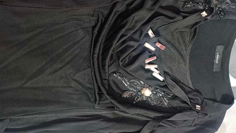 Elegant Black Embellished Long Top