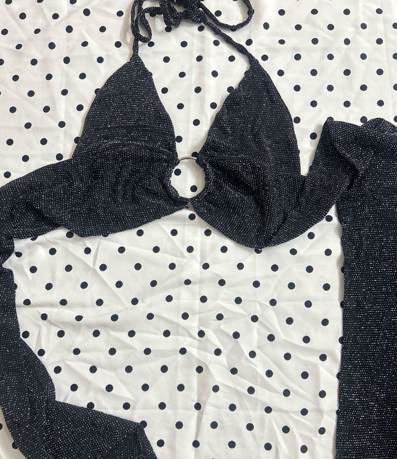 Sparkly Halter Neck Long Sleeve Top