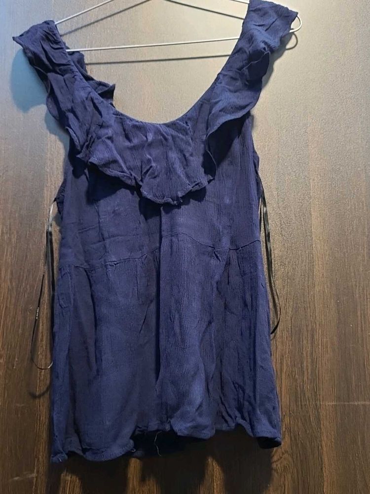 Chic Navy Off-the-Shoulder Ruffle Top