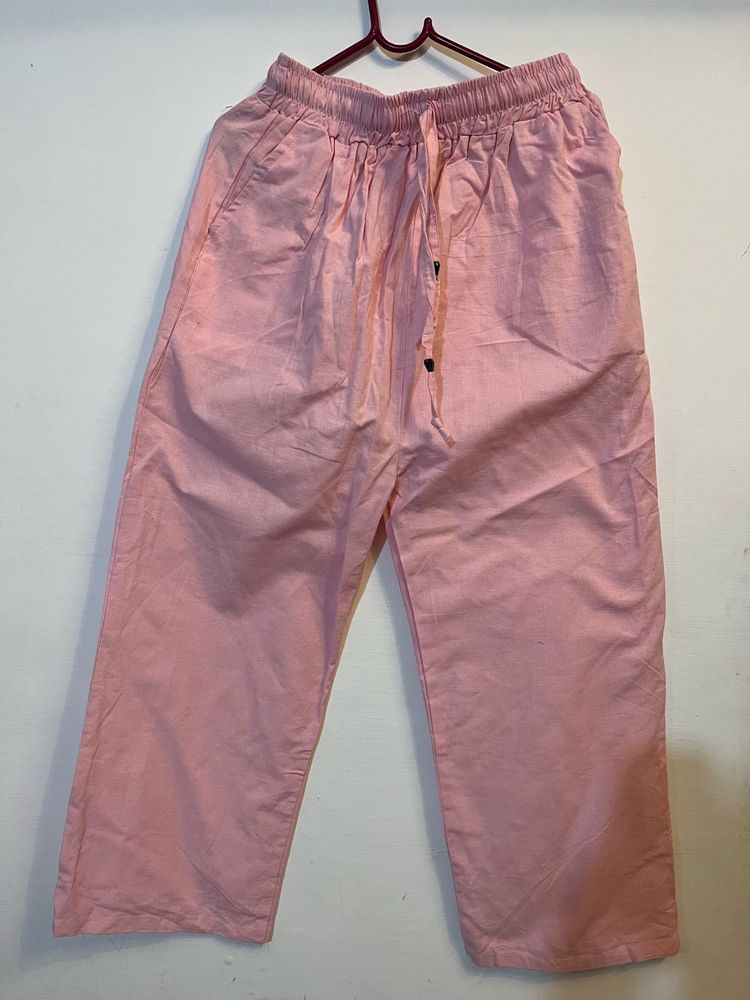 Linen Freesize Pink Straight Pants