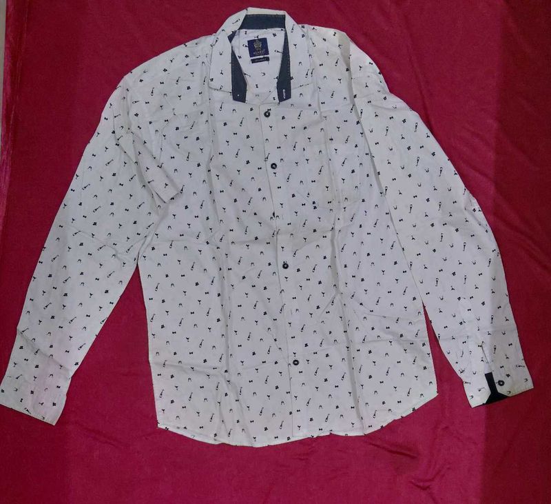 Men's White Printed Full Sleeve Shirt