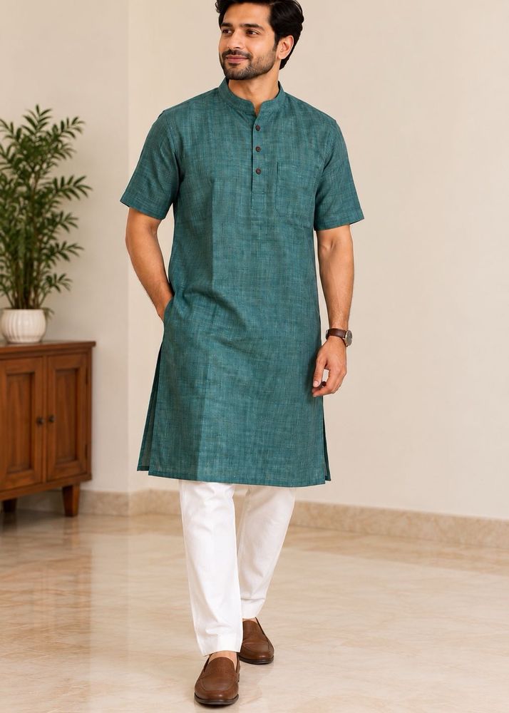 Men's Teal Short Kurta