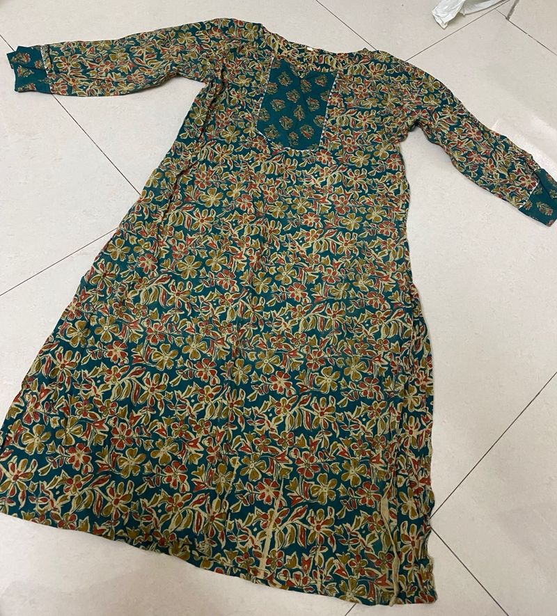 Green Floral Print Kurta