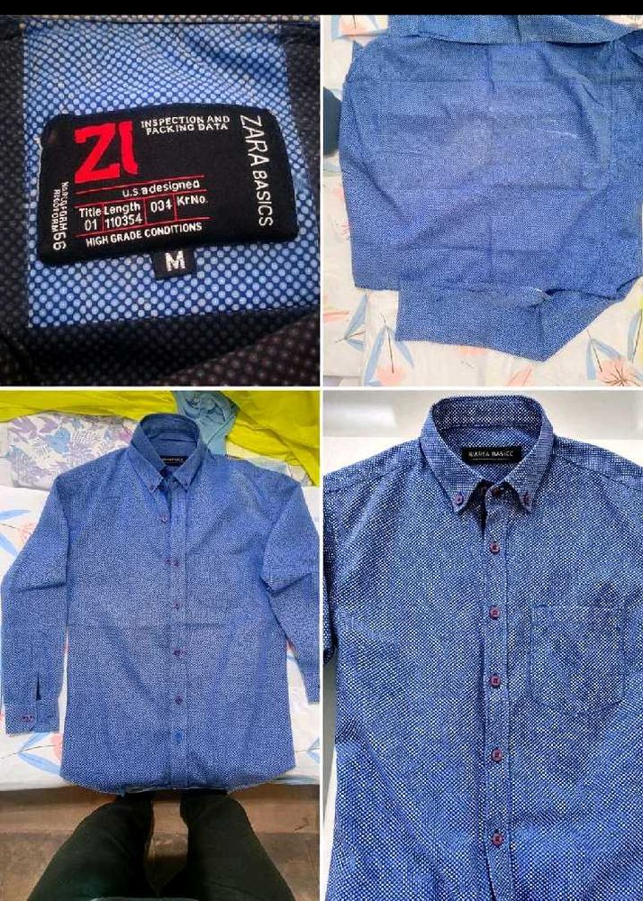 Zara Basics Men's Blue Patterned Shirt